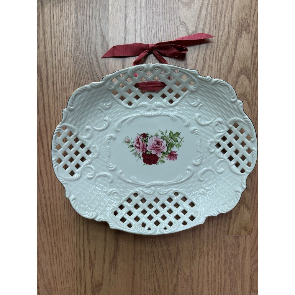 Formalities‎ Baum Bros Plate Victorian Roses Lattice Decor Shabby Chic Porcelain